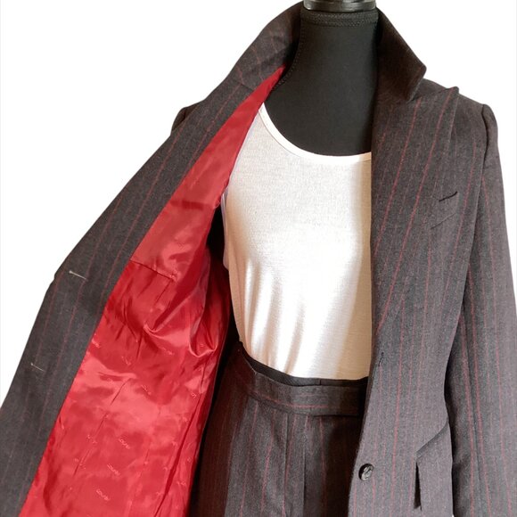 VINTAGE Laurèl 2 pc Pin Stripe Pant Suit, Sz 38, Dark Grey, Burgundy - Picture 4 of 12